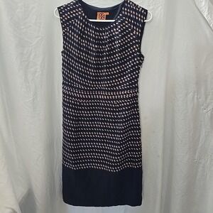 Tory Burch Marlow Geometric Silk Sleeveless Sheath Dress Size 4 Navy Blue